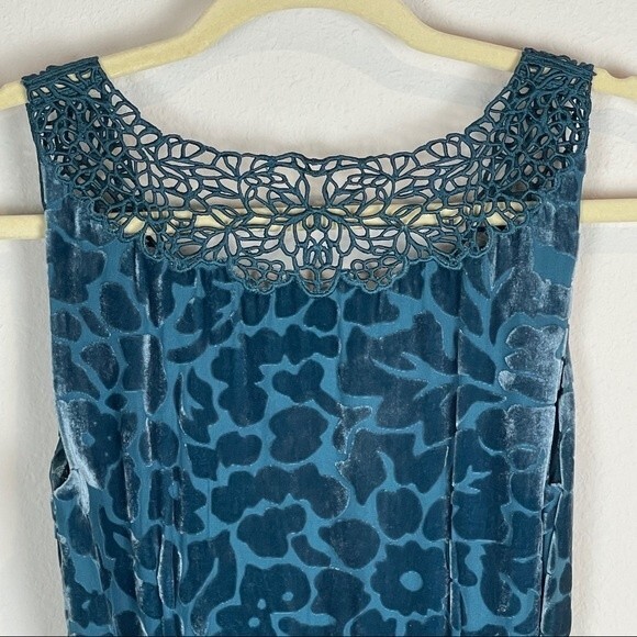 Moulinette Soeurs Anthropologie Velvet Silk Blend Teal Sheath Dress 0 - Picture 8 of 10